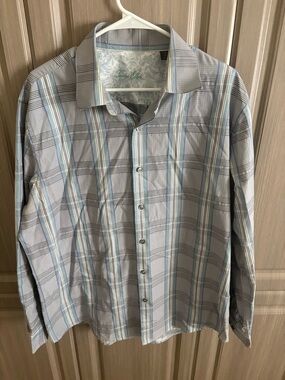 Tasso Elba Grey & Blue Striped Button-Down Shirt